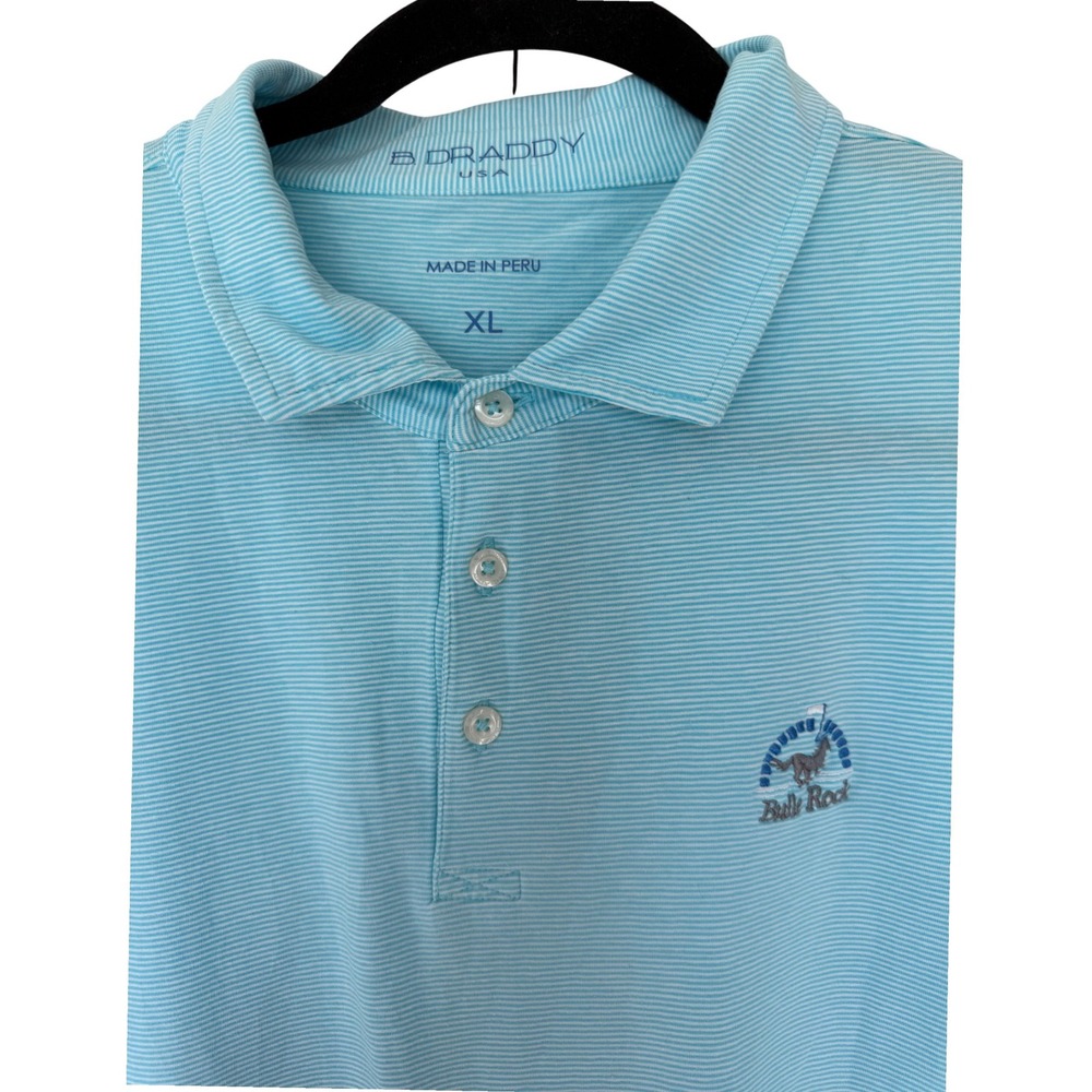 B Draddy USA Men XL Blue Striped Pima Cotton Bulle Rock Golf Polo Shirt Nautical